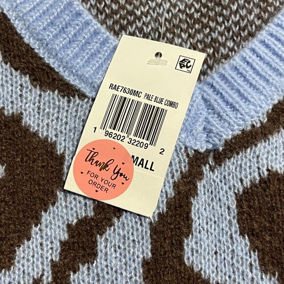 Crave Fame Juniors' Printed Sweater Vest - Pale Blue Combo, Size S, New - Picture 5 of 9